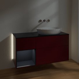 Тумба під раковину Villeroy & Boch Finion 120х50,1 см з підсвічуванням МДФ півонія матовий лак/скло чорне матове GA42HGHB