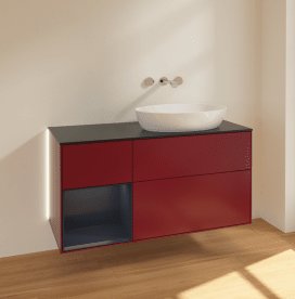 Тумба під раковину Villeroy & Boch Finion 120х50,1 см з підсвічуванням МДФ півонія матовий лак/скло чорне матове GA42HGHB