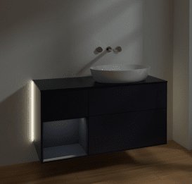 Тумба під раковину Villeroy & Boch Finion 120х50,1 см із підсвічуванням МДФ темно-синій матовий лак/скло чорне матове GA42HGHG