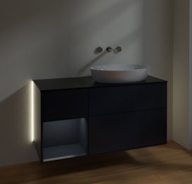Тумба под раковину Villeroy & Boch Finion 120х50,1 см с подсветкой МДФ темно-синий матовый лак/стекло черное матовое GA42HGHG