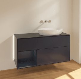 Тумба під раковину Villeroy & Boch Finion 120х50,1 см із підсвічуванням МДФ темно-синій матовий лак/скло чорне матове GA42HGHG