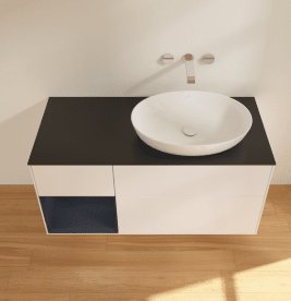 Тумба під раковину Villeroy & Boch Finion 120х50,1 см із підсвічуванням МДФ білий матовий лак/скло чорне матове GA42HGMT