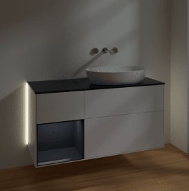 Тумба під раковину Villeroy & Boch Finion 120х50,1 см із підсвічуванням МДФ білий матовий лак/скло чорне матове GA42HGMT