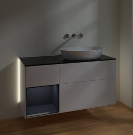 Тумба під раковину Villeroy & Boch Finion 120х50,1 см із підсвічуванням МДФ білий матовий лак/скло чорне матове GA42HGMT