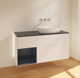 Тумба під раковину Villeroy & Boch Finion 120х50,1 см із підсвічуванням МДФ білий матовий лак/скло чорне матове GA42HGMT