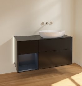 Тумба під раковину Villeroy & Boch Finion 120х50,1 см з підсвічуванням МДФ чорний матовий лак/скло чорне матове GA42HGPD