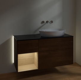 Тумба під раковину Villeroy & Boch Finion 120х50,1 см з підсвічуванням МДФ шпон волоського горіха/скло чорне матове GA42PCGN