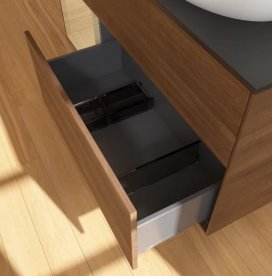 Тумба під раковину Villeroy & Boch Finion 120х50,1 см з підсвічуванням МДФ шпон волоського горіха/скло чорне матове GA42PCGN