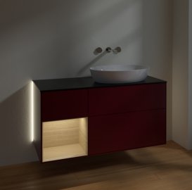 Тумба під раковину Villeroy & Boch Finion 120х50,1 см з підсвічуванням МДФ півонія матовий лак/скло чорне матове GA42PCHB