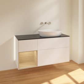 Тумба під раковину Villeroy & Boch Finion 120х50,1 см із підсвічуванням МДФ білий матовий лак/скло чорне матове GA42PCMT