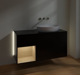 Тумба під раковину Villeroy & Boch Finion 120х50,1 см з підсвічуванням МДФ чорний матовий лак/скло чорне матове GA42PCPD