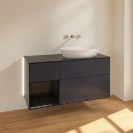 Тумба под раковину Villeroy & Boch Finion 120х50,1 см с подсветкой МДФ темно-синий матовый лак/стекло черное матовое GA42PDHG