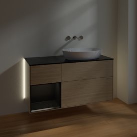 Тумба под раковину Villeroy & Boch Finion 120х50,1 см с подсветкой МДФ шпон дуба/стекло черное матовое GA42PDPC