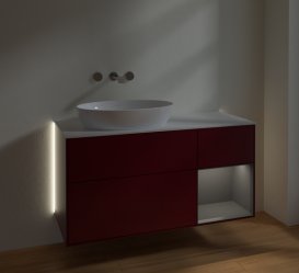 Тумба під раковину Villeroy & Boch Finion 120х50,1 см з підсвічуванням МДФ півонія матовий лак/скло біле матове GA51GKHB