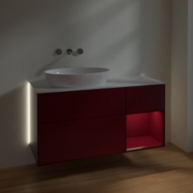 Тумба під раковину Villeroy & Boch Finion 120х50,1 см з підсвічуванням МДФ півонія матовий лак/скло біле матове GA51HBHB