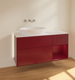 Тумба під раковину Villeroy & Boch Finion 120х50,1 см з підсвічуванням МДФ півонія матовий лак/скло біле матове GA51HBHB