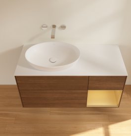 Тумба под раковину Villeroy & Boch Finion 120х50,1 см с подсветкой МДФ шпон грецкого ореха/стекло белое матовое GA51HFGN