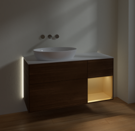 Тумба под раковину Villeroy & Boch Finion 120х50,1 см с подсветкой МДФ шпон грецкого ореха/стекло белое матовое GA51HFGN