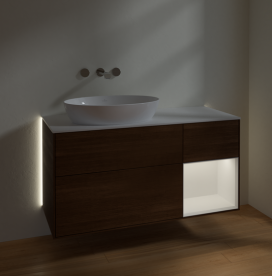 Тумба під раковину Villeroy & Boch Finion 120х50,1 см із підсвічуванням МДФ шпон волоського горіха/скло біле матове GA51MTGN