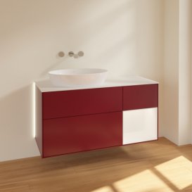 Тумба під раковину Villeroy & Boch Finion 120х50,1 см з підсвічуванням МДФ півонія матовий лак/скло біле матове GA51MTHB