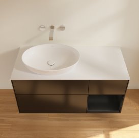 Тумба під раковину Villeroy & Boch Finion 120х50,1 см із підсвічуванням МДФ чорний матовий лак/скло біле матове GA51PDPD