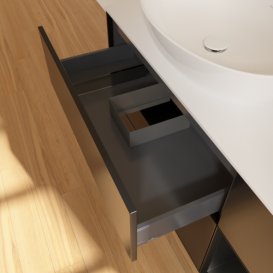 Тумба під раковину Villeroy & Boch Finion 120х50,1 см із підсвічуванням МДФ чорний матовий лак/скло біле матове GA51PDPD