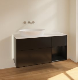 Тумба під раковину Villeroy & Boch Finion 120х50,1 см із підсвічуванням МДФ чорний матовий лак/скло біле матове GA51PDPD