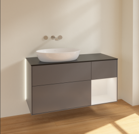 Тумба під раковину Villeroy & Boch Finion 120х50,1 см з підсвічуванням антрацит матовий лак/скло чорне матове GA52GFGK