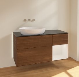 Тумба под раковину Villeroy & Boch Finion 120х50,1 см с подсветкой МДФ шпон грецкого ореха/стекло черное матовое GA52GFGN