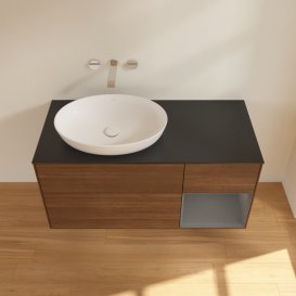 Тумба под раковину Villeroy & Boch Finion 120х50,1 см с подсветкой МДФ шпон грецкого ореха/стекло черное матовое GA52GKGN