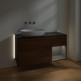 Тумба під раковину Villeroy & Boch Finion 120х50,1 см з підсвічуванням МДФ шпон волоського горіха/скло чорне матове GA52GKGN