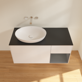 Тумба під раковину Villeroy & Boch Finion 120х50,1 см із підсвічуванням МДФ білий матовий лак/скло чорне матове GA52GKMT