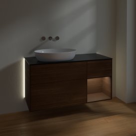 Тумба под раковину Villeroy & Boch Finion 120х50,1 см с подсветкой МДФ шпон грецкого ореха/стекло черное матовое GA52GNGN