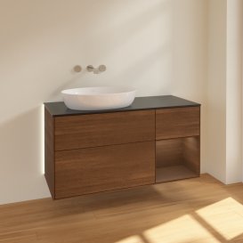 Тумба под раковину Villeroy & Boch Finion 120х50,1 см с подсветкой МДФ шпон грецкого ореха/стекло черное матовое GA52GNGN