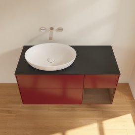 Тумба под раковину Villeroy & Boch Finion 120х50,1 см с подсветкой МДФ пион матовый лак/стекло черное матовое GA52GNHB