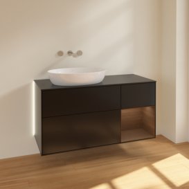 Тумба под раковину Villeroy & Boch Finion 120х50,1 см с подсветкой МДФ черный матовый лак/стекло черное матовое GA52GNPD