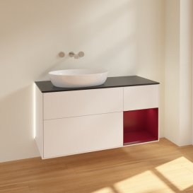 Тумба під раковину Villeroy & Boch Finion 120х50,1 см із підсвічуванням МДФ білий матовий лак/скло чорне матове GA52HBMT