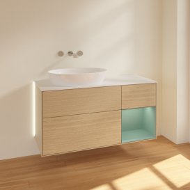 Тумба під раковину Villeroy & Boch Finion 120х50,1 см із підсвічуванням МДФ шпон дуба/скло біле матове GA51GMPC