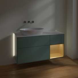 Тумба під раковину Villeroy & Boch Finion 120х50,1 см із підсвічуванням МДФ оливковий матовий лак/скло біле матове GA51HFGM