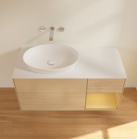 Тумба під раковину Villeroy & Boch Finion 120х50,1 см із підсвічуванням МДФ шпон дуба/скло біле матове GA51HFPC