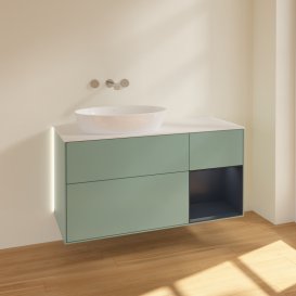 Тумба під раковину Villeroy & Boch Finion 120х50,1 см із підсвічуванням МДФ оливковий матовий лак/скло біле матове GA51HGGM