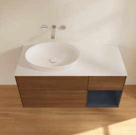 Тумба под раковину Villeroy & Boch Finion 120х50,1 см с подсветкой МДФ шпон грецкого ореха/стекло белое матовое GA51HGGN