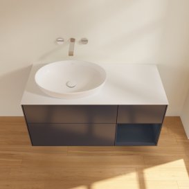 Тумба під раковину Villeroy & Boch Finion 120х50,1 см із підсвічуванням МДФ темно-синій матовий лак/скло біле матове GA51HGHG