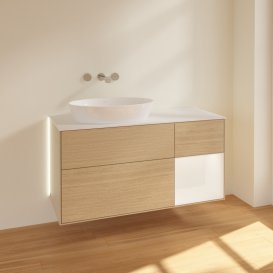 Тумба під раковину Villeroy & Boch Finion 120х50,1 см із підсвічуванням МДФ шпон дуба/скло біле матове GA51MTPC