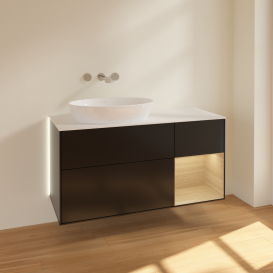 Тумба под раковину Villeroy & Boch Finion 120х50,1 см с подсветкой МДФ черный матовый лак/стекло белое матовое GA51PCPD