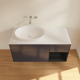 Тумба під раковину Villeroy & Boch Finion 120х50,1 см із підсвічуванням МДФ темно-синій матовий лак/скло біле матове GA51PDHG