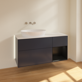 Тумба під раковину Villeroy & Boch Finion 120х50,1 см із підсвічуванням МДФ темно-синій матовий лак/скло біле матове GA51PDHG