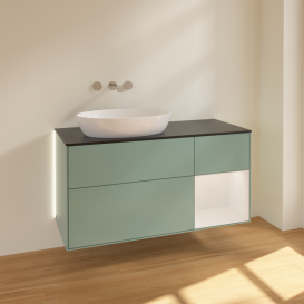 Тумба під раковину Villeroy & Boch Finion 120х50,1 см із підсвічуванням МДФ оливковий матовий лак/скло чорне матове GA52GFGM