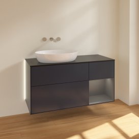 Тумба под раковину Villeroy & Boch Finion 120х50,1 см с подсветкой МДФ темно-синий матовый лак/стекло черное матовое GA52GKHG