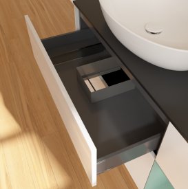 Тумба под раковину Villeroy & Boch Finion 120х50,1 см с подсветкой МДФ глянцевый белый лак/стекло черное матовое GA52GMGF